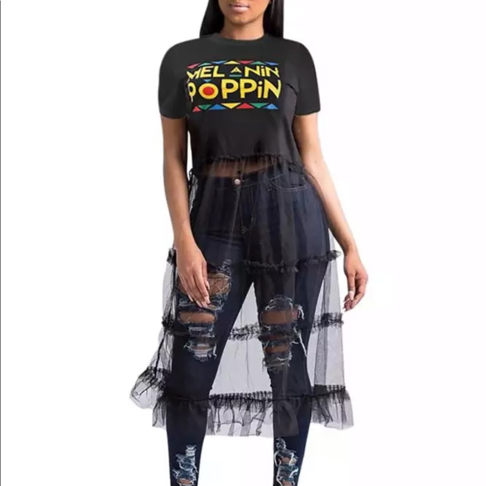 Melanin Popin Graphic Tulle Shirt/Tunic